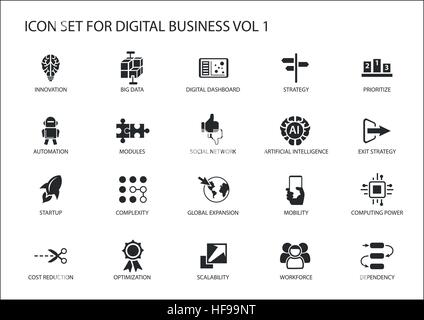 Digital business vector icon set Stock Vector
