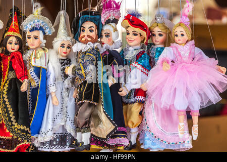 Prague puppets for sale, souvenirs, Czech marionettes, Prague, Czech Republic Stock Photo