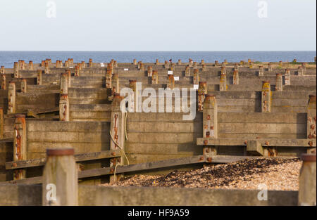 Costal defence groynes in Whitstable to prevent Longshore drift Stock Photo