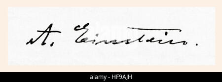 Signature of Albert Einstein, 1879 –  1955.  German-born theoretical physicist.  From Meyers Lexicon, published 1924. Stock Photo