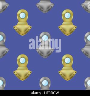 Diving Metal Helmet Seamless Pattern Stock Vector