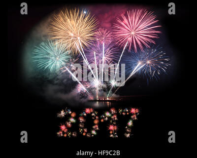 2017 New year calendar background. 2017 numbers made of fireworks. Version 1 Stock Photo