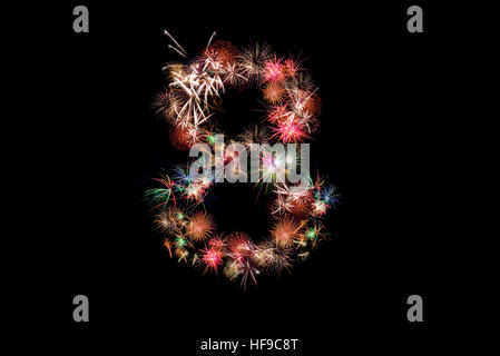 Number 8. Number alphabet made of real fireworks. See other numbers in my portolio. Stock Photo