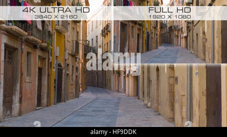 4K Ultra HD vs Full HD comparison tv resolution Stock Photo - Alamy