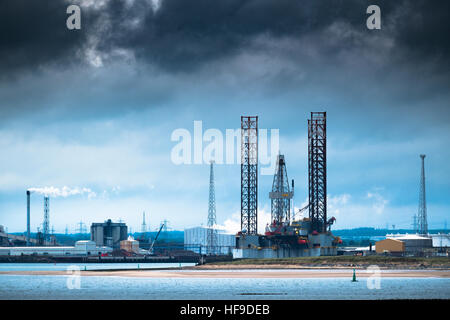 View of Teesside including the Ensco 70 jackup drilling rig. Stock Photo