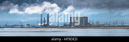 Panoramic view of Teesside including the Ensco 70 jackup drilling rig. Stock Photo