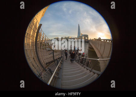 Fish eye lens view of The Shard and The River Thames, London Stock Photo