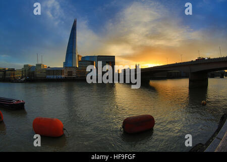 Fish eye lens view of The Shard and The River Thames, London Stock Photo