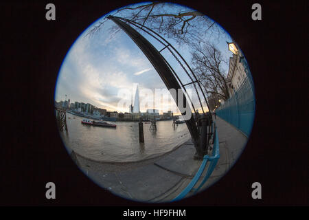 Fish eye lens view of The Shard and The River Thames, London Stock Photo