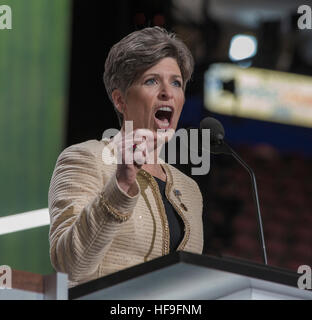 Cleveland, Ohio, USA, 18th July, 2016 Senator Joni Ernst of Iowa addresses the Republican Convention Credit: Mark Reinstein Stock Photo