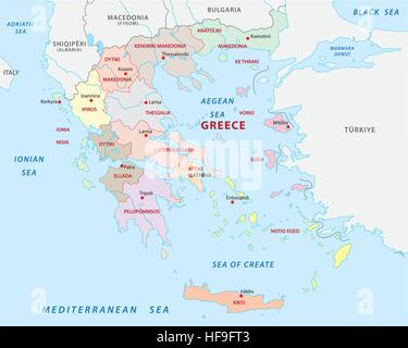 Colorful Greece political map with clearly labeled, separated