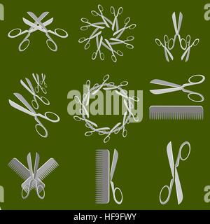Scissors Icons Isolated on Green Background Stock Vector