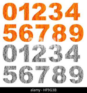 Set of Grunge Orange Grey Numbers Stock Vector