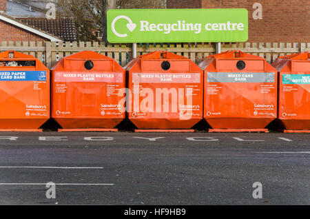 A recycling centre in Sainsbury's car park, Perton, Wolverhampton, UK Stock Photo