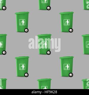 Plastic Green Trashcan Seamless Pattern Stock Vector