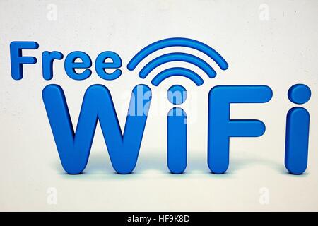 Blue free Wifi sign against a white background. Stock Photo