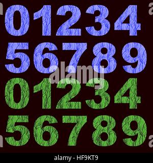 Set of Grunge Blue Green Numbers Stock Vector