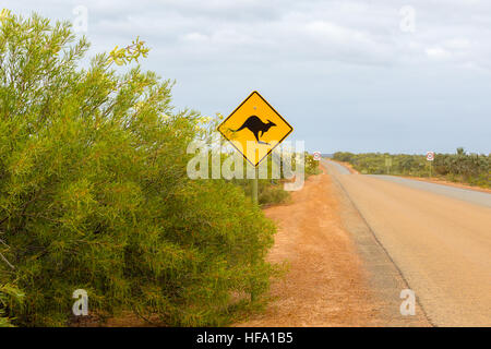 Kangaroo sign, unpaved road, Western Australia Stock Photo