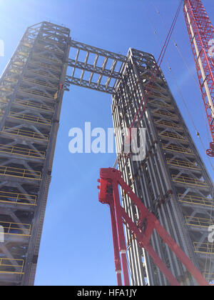 Steel and Sky: Towers of New Structural Test Stand for Space Launch System Rise at Marshall Steel and Sky Towers of New Structural Test Stand for 25973726854 o Stock Photo