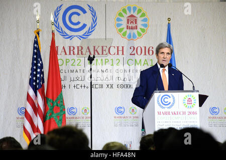 U.S. Secretary of State John Kerry delivers remarks at the 22nd UN Framework Convention on Climate Change Conference of Parties (COP22) in Marrakech, Morocco, on November 16, 2016. Stock Photo