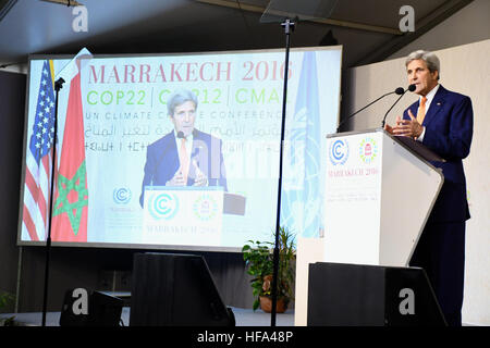 U.S. Secretary of State John Kerry delivers remarks at the 22nd UN Framework Convention on Climate Change Conference of Parties (COP22) in Marrakech, Morocco, on November 16, 2016. Stock Photo