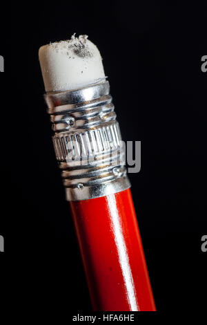 Red Pencil with used eraser Stock Photo