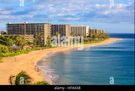 Golden light at Kaanapali Beach on Maui Stock Photo