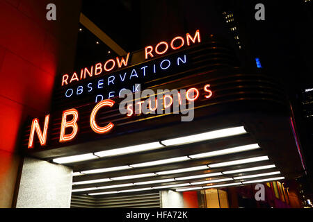 The marquee outside of the NBC studios on 50th street in Manhattan. Stock Photo