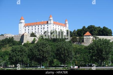 Bratislava Castle over Danube River in Slovakia Stock Photo