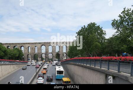 Street at the Valens Aqueduct in Istanbul-Fatih, Turkey Stock Photo