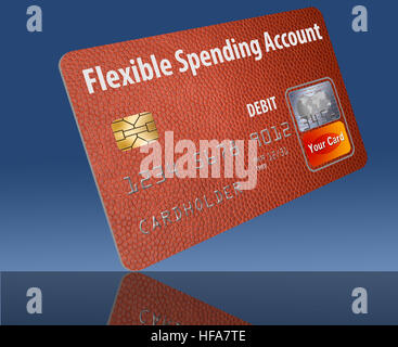 Flexible Spending Account debit card that is a mock card is  seen here. This is a card used to pay medical costs from a medical Stock Photo