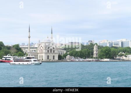 Dolmabahce Mosque in Istanbul as seen from a Bosphorus Ferry, in Turkey Stock Photo
