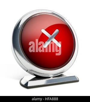 Glossy red button with cross symbol. 3D illustration. Stock Photo