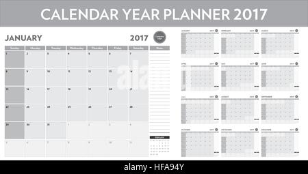 2017 year planner calendar Stock Vector