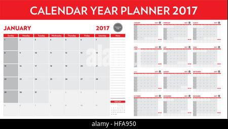 2017 calendar year planner Stock Vector