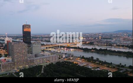 Vienna Skyline and the Danube River in Austrias Capital Stock Photo