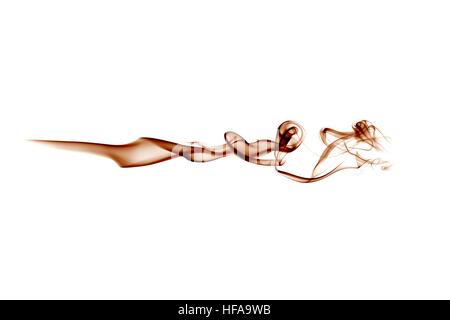 Red smoke wave isolated on white. Red smoke trail isolated on white. Horizontal wave. Stock Photo