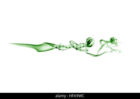 Green smoke wave isolated on white. Green smoke trail isolated on white. Horizontal wave. Stock Photo