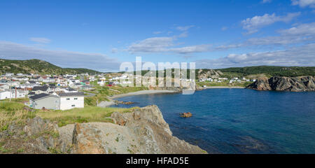 Village of Crow Head Newfoundland, view from cliff toward town. Stock Photo