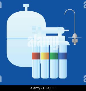 Reverse osmosis water treatment sysem consisting of filters, membrane, water tank and tap. Objects are logically grouped for easier manipulation Stock Vector