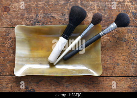 Makeup brushes in a horn container, luxury bathroom Stock Photo