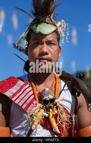 Performer from Laho village attending Chalo Loku Festival, Khonsa, Tirap District, Arunachal Pradesh, India. Stock Photo