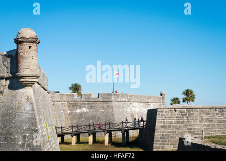 USA Florida St Augustine detail ruins of Castillo de Marcos fortress built 1672 bridge over moat to main gate to fort Stock Photo