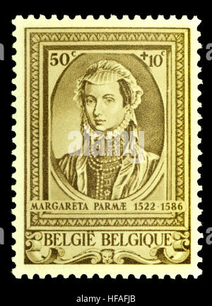Belgian postage stamp (1941) : Margaret of Parma / Margherita di Parma (1522 – 1586) Governor of the Netherlands (1559 to 1567 and 1578 to 1582. Illeg