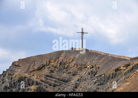 Cross on the landscape of Masaya national park volcan Stock Photo