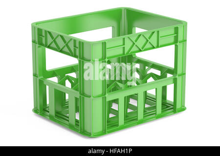 empty green plastic crate for bottles. 3D rendering isolated on white background Stock Photo