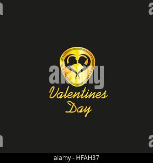 Happy Valentines Day black and gold luxury banner with abstract golden ...