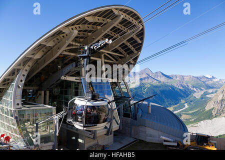 Cabin of new cableway SKYWAY MONTE BIANCO on the Italian side of Mont Blanc,Start from Entreves to Punta Helbronner at 3466 mt, Stock Photo