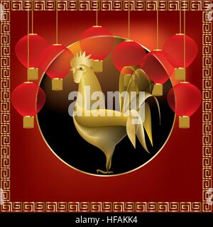Chinese New Year – year of rooster on red background Stock Photo