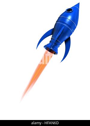 Rocket space ship on blue background. Space exploration concept 3d ...